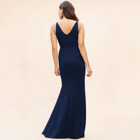 Dress The Population NWT ‘Iris’ V-Neck Side Slit Gown in ‘Midnight Blue’ Size XS - Picture 6 of 16